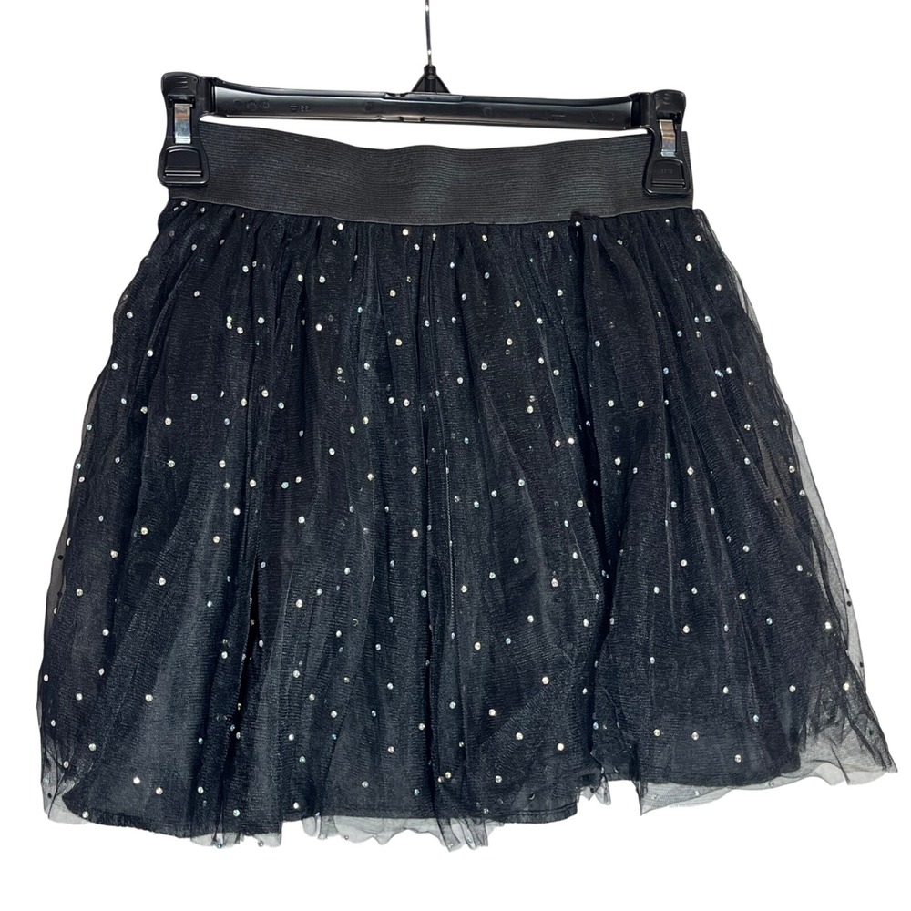 Womens Juniors Short Mini Black Tulle Skirt Rhinestones‎ S/M  Halloween Goth
